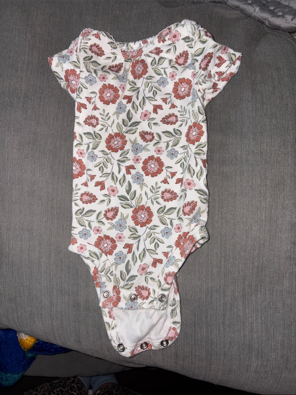 Carter's White Floral Short-Sleeve Baby One-Piece Bodysuit - Rust & Green